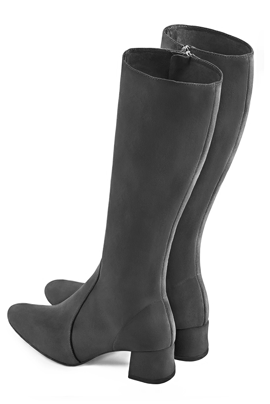 Dark grey women's feminine knee-high boots. Round toe. Low flare heels. Made to measure. Top view - Florence KOOIJMAN